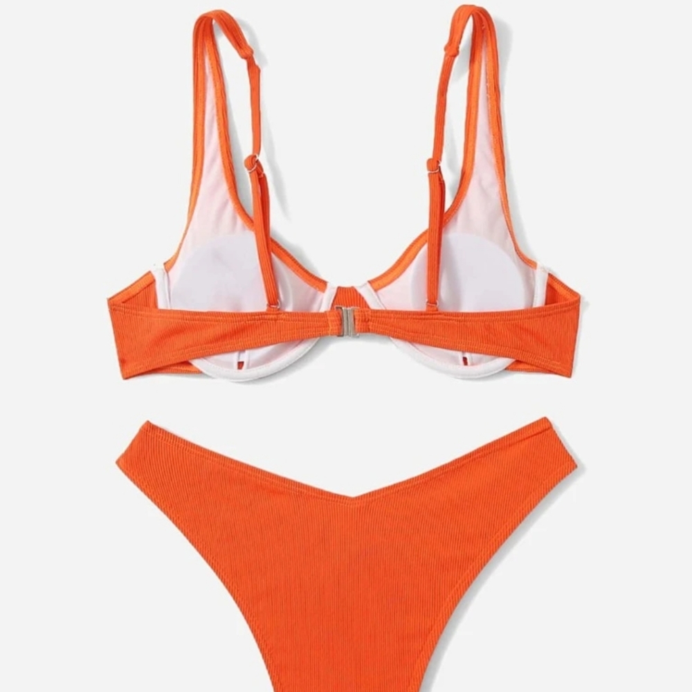 Two-Piece Neon Orange Ribbed Bikini - Picture 2 of 2